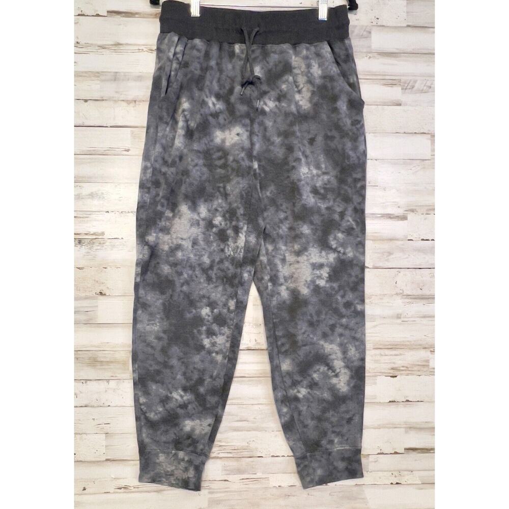 RBX Jogger Pants Large Gray Black Elastic Waist French Terry Tie Dye Leggings
